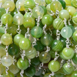 8mm Green Agate plain round Silver plated Chain by the foot 22 pieces (ONLINE ORDER ONLY)