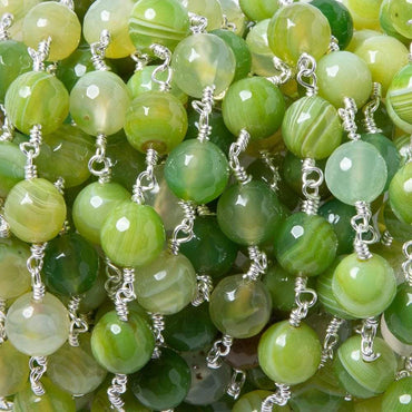 8mm Green Agate plain round Silver plated Chain by the foot 22 pieces (ONLINE ORDER ONLY)