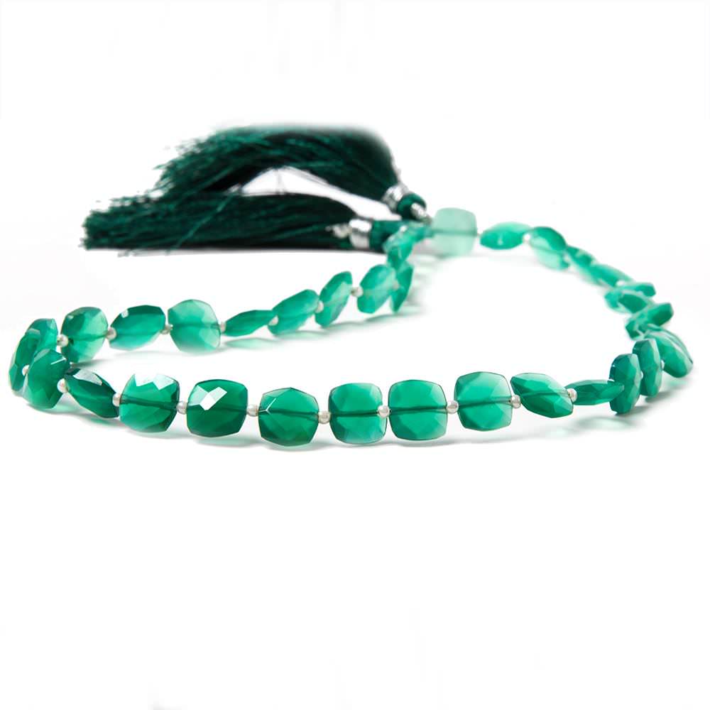 8mm Green Onyx faceted pillow beads 14 inch 36 pieces (ONLINE ORDER ONLY)