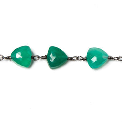 8mm Green Onyx triangle Black Gold plated Chain by the foot 22pcs (ONLINE ORDER ONLY)