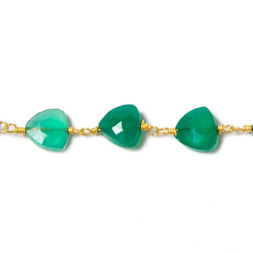 8mm Green Onyx triangle Gold plated Chain by the foot 22pcs (ONLINE ORDER ONLY)