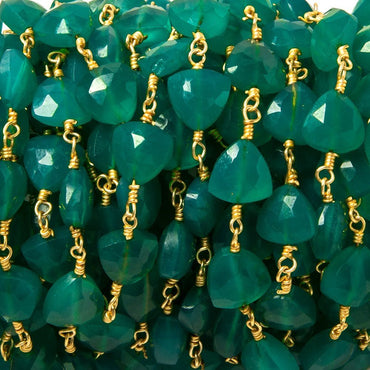 8mm Green Onyx triangle Gold plated Chain by the foot 22pcs (ONLINE ORDER ONLY)