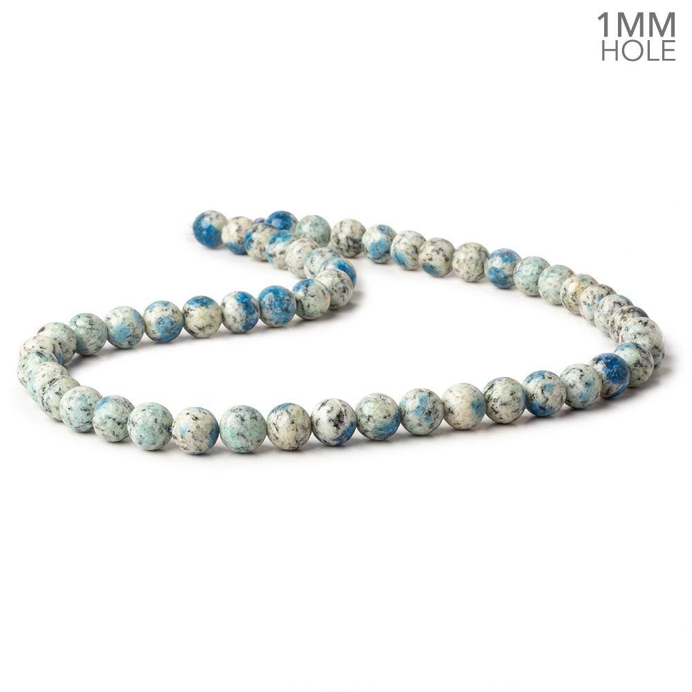 8mm K2 Azurite Granite "K2 Jasper" plain round beads 16 inch 50 beads AA 1mm large hole (ONLINE ORDER ONLY)
