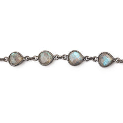 8mm Labradorite Faceted Heart Black Gold .925 Bezeled Chain (ONLINE ORDER ONLY)