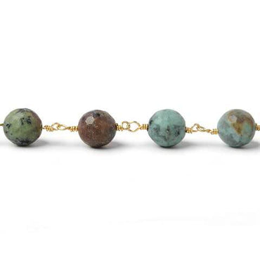 8mm Matte African Turquoise faceted round Gold plated Chain (ONLINE ORDER ONLY)