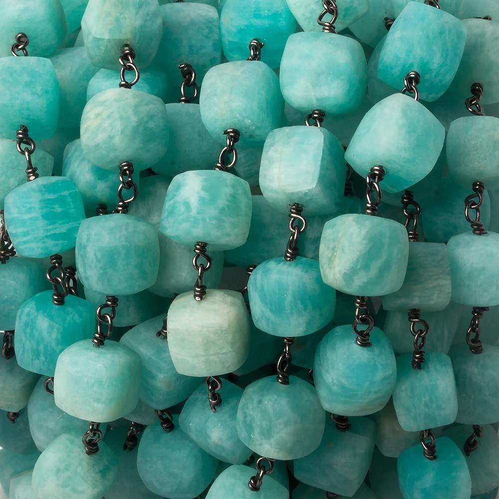 8mm Matte Amazonite cube Black Gold over .925 Silver Chain by the foot 21 beads (ONLINE ORDER ONLY)