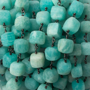 8mm Matte Amazonite cube Black Gold over .925 Silver Chain by the foot 21 beads (ONLINE ORDER ONLY)