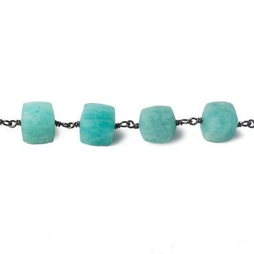 8mm Matte Amazonite cube Black Gold over .925 Silver Chain by the foot 21 beads (ONLINE ORDER ONLY)
