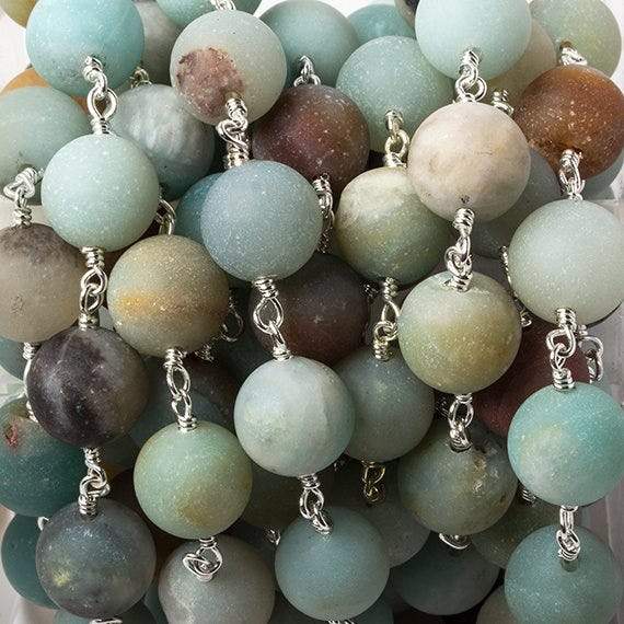 8mm Matte Amazonite plain round Silver Chain by the foot 23 pcs (ONLINE ORDER ONLY)