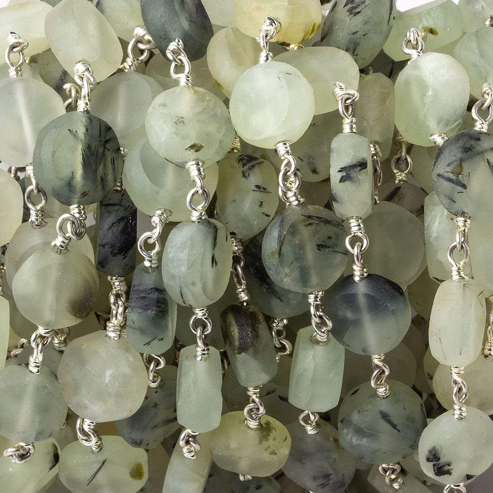 8mm Matte Dendritic Prehnite plain coin Silver plated Chain by the foot (ONLINE ORDER ONLY)