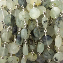 8mm Matte Dendritic Prehnite plain coin Silver plated Chain by the foot (ONLINE ORDER ONLY)