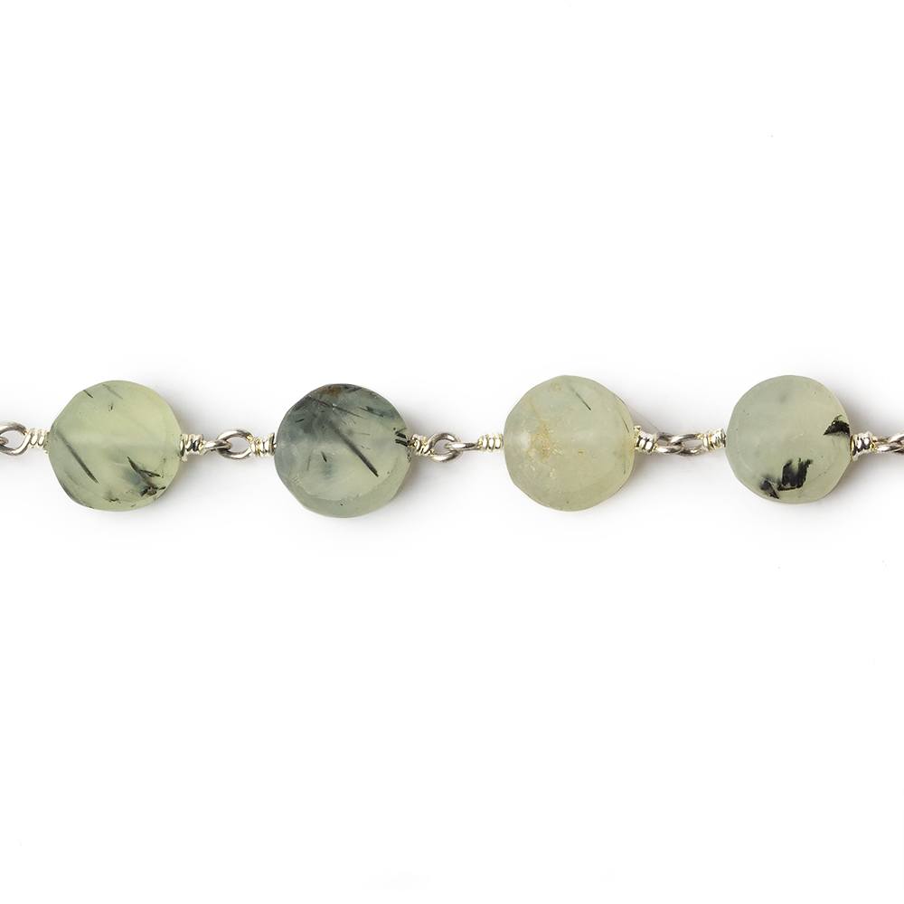 8mm Matte Dendritic Prehnite plain coin Silver plated Chain by the foot (ONLINE ORDER ONLY)