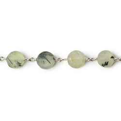 8mm Matte Dendritic Prehnite plain coin Silver plated Chain by the foot (ONLINE ORDER ONLY)