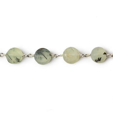 8mm Matte Dendritic Prehnite plain coin Silver plated Chain by the foot (ONLINE ORDER ONLY)