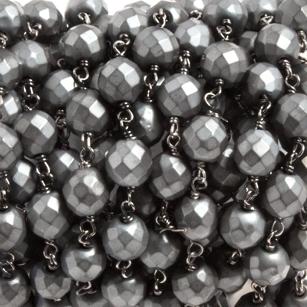 8mm Matte Hematite faceted round Black Gold Plated Chain by the foot 23 pcs (ONLINE ORDER ONLY)