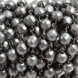 8mm Matte Hematite faceted round Black Gold Plated Chain by the foot 23 pcs (ONLINE ORDER ONLY)