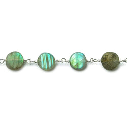 8mm Matte Labradorite plain coin Silver plated Chain by the foot 27 beads per (ONLINE ORDER ONLY)