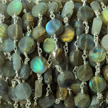 8mm Matte Labradorite plain coin Silver plated Chain by the foot 27 beads per (ONLINE ORDER ONLY)
