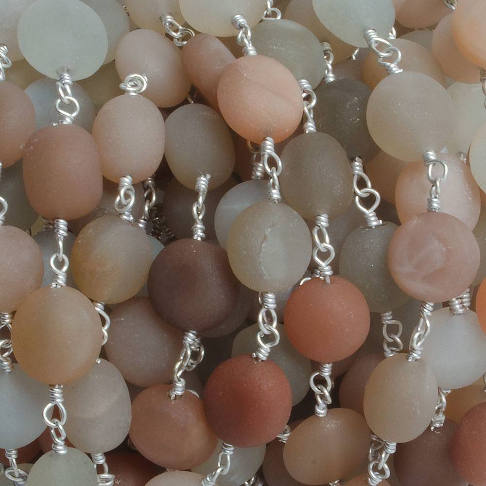8mm Matte Multi Color Moonstone coin & nugget Silver plated Chain by the foot with approximately 20 pieces (ONLINE ORDER ONLY)
