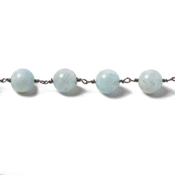 8mm Milky Aquamarine plain round Black Gold plated Chain by the foot 22 pcs (ONLINE ORDER ONLY)