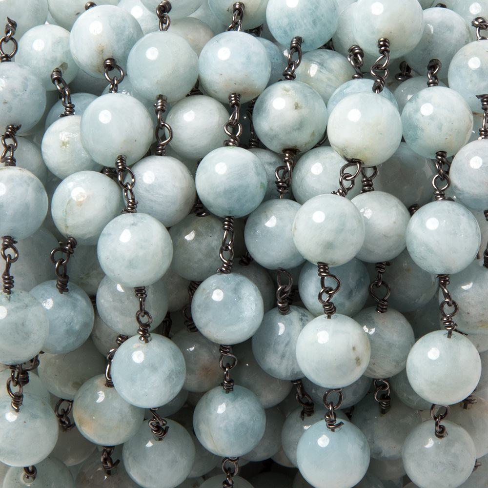 8mm Milky Aquamarine plain round Black Gold plated Chain by the foot 22 pcs (ONLINE ORDER ONLY)
