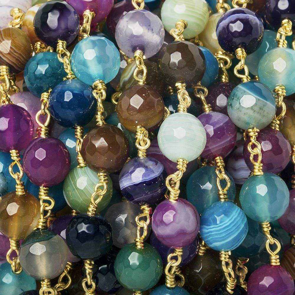 8mm Multi Color Festive Agate faceted round Gold Chain by the foot 21 beads (ONLINE ORDER ONLY)
