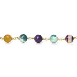 8mm Multi Color Festive Agate faceted round Gold Chain by the foot 21 beads (ONLINE ORDER ONLY)