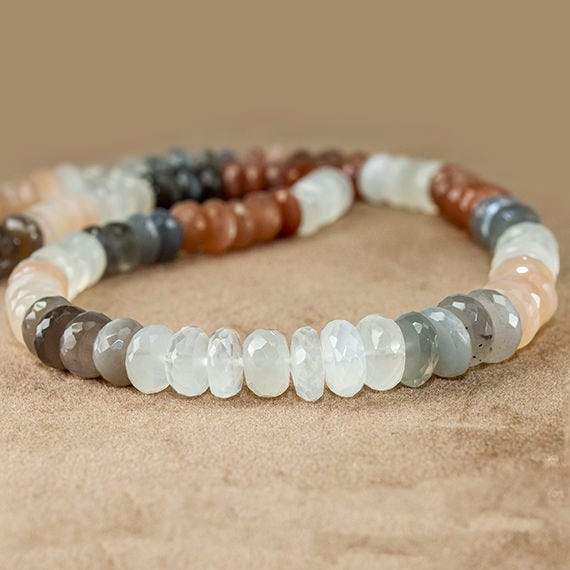 8mm Multi Color Moonstone Faceted Rondelle Beads 18 inch 107 beads (ONLINE ORDER ONLY)