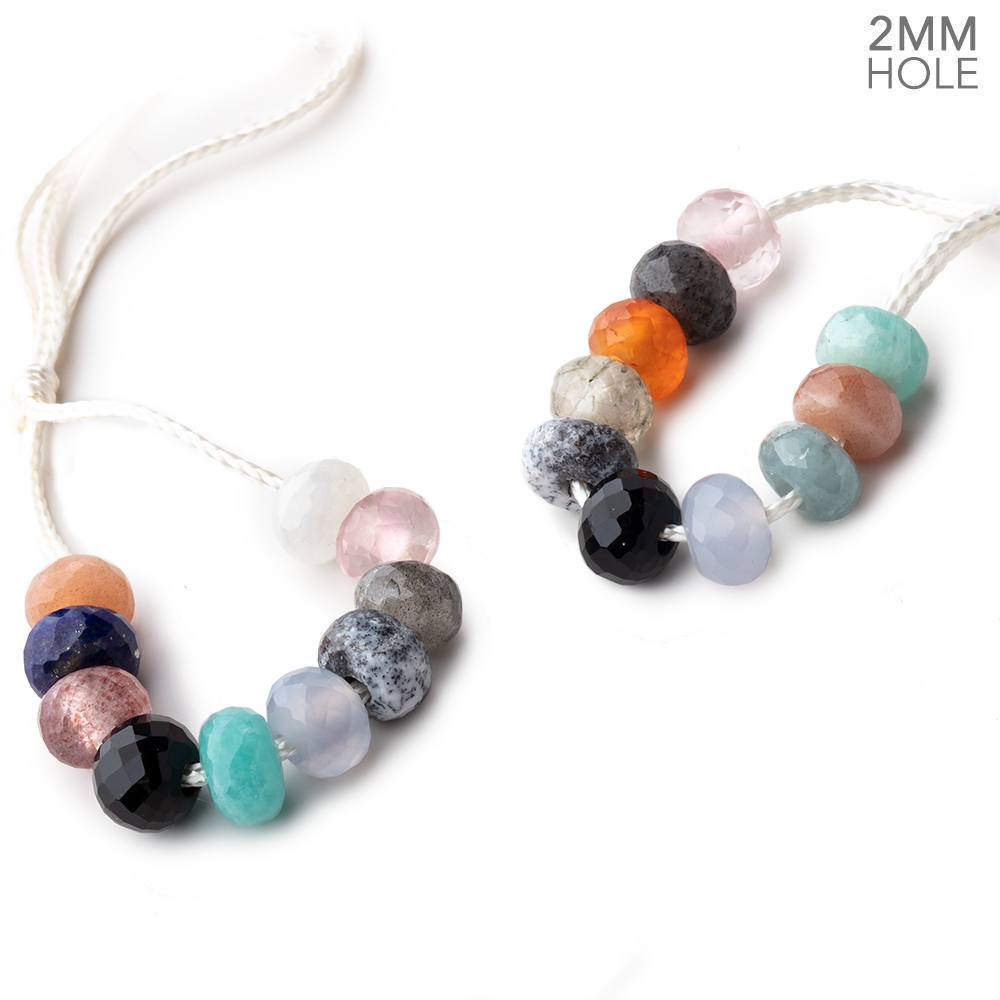 8mm Multi Gemstone 2mm Large Hole Faceted Rondelle Bead Set of 10 (ONLINE ORDER ONLY)