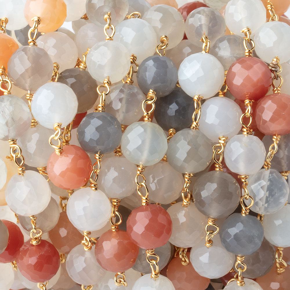 8mm Multi Moonstone Faceted Rounds on Vermeil Chain by the Foot 22 Beads (ONLINE ORDER ONLY)