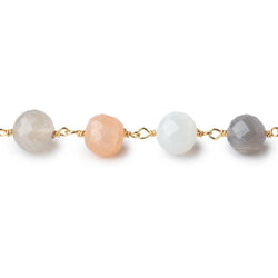 8mm Multi Moonstone Faceted Rounds on Vermeil Chain by the Foot 22 Beads (ONLINE ORDER ONLY)