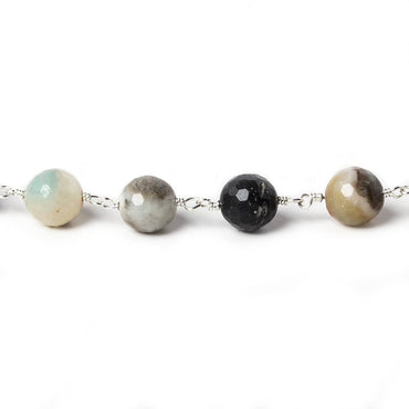 1.5ft - 8mm MultiColor Amazonite faceted round Silver chain (ONLINE ORDER ONLY)