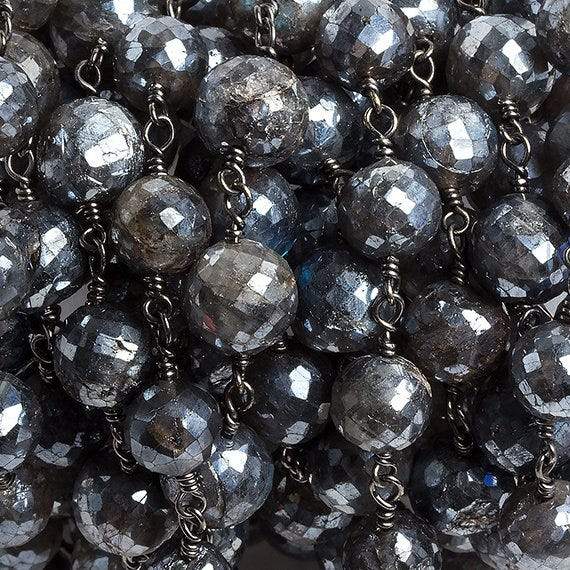 8mm Mystic Labradorite faceted round Black Gold Chain by the foot 20 beads (ONLINE ORDER ONLY)