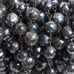8mm Mystic Labradorite faceted round Black Gold Chain by the foot 20 beads (ONLINE ORDER ONLY)