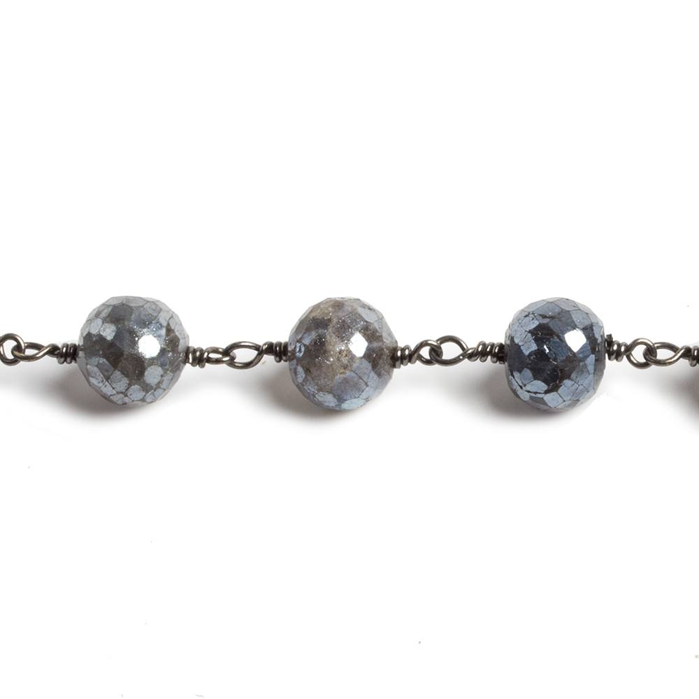 8mm Mystic Labradorite faceted round Black Gold Chain by the foot 20 beads (ONLINE ORDER ONLY)