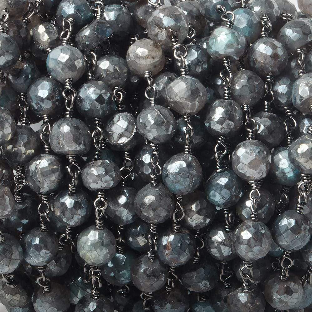 8mm Mystic Labradorite faceted round Black Gold plated Chain by the foot 20 pcs (ONLINE ORDER ONLY)