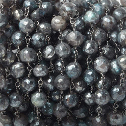 8mm Mystic Labradorite faceted round Black Gold plated Chain by the foot 20 pcs (ONLINE ORDER ONLY)