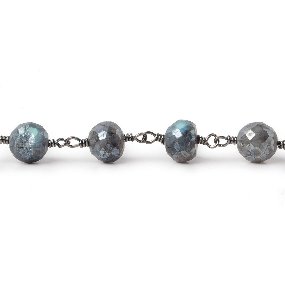 8mm Mystic Labradorite faceted round Black Gold plated Chain by the foot 20 pcs (ONLINE ORDER ONLY)