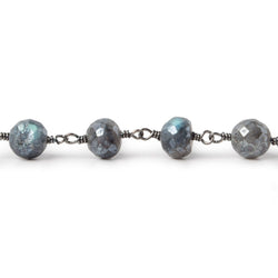 8mm Mystic Labradorite faceted round Black Gold plated Chain by the foot 20 pcs (ONLINE ORDER ONLY)