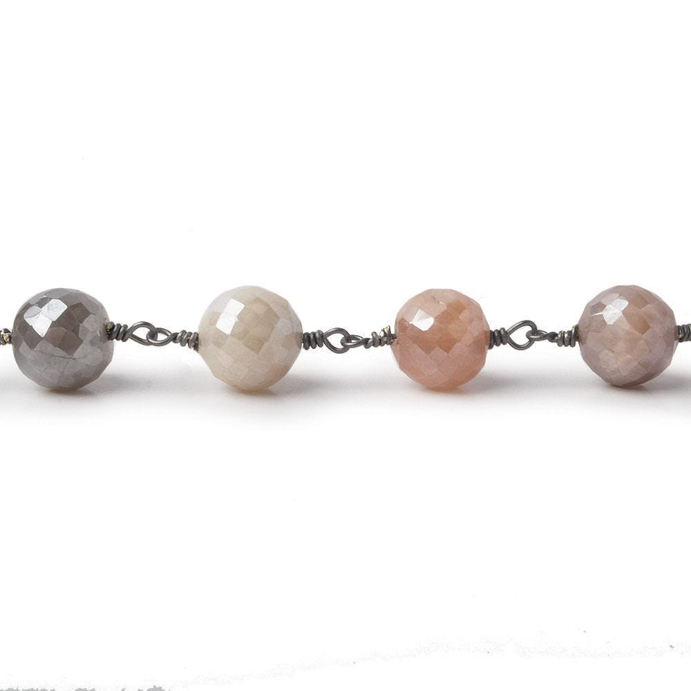 8mm Mystic MultiColor Moonstone faceted round Black Gold plated Chain by the foot 22 pcs (ONLINE ORDER ONLY)