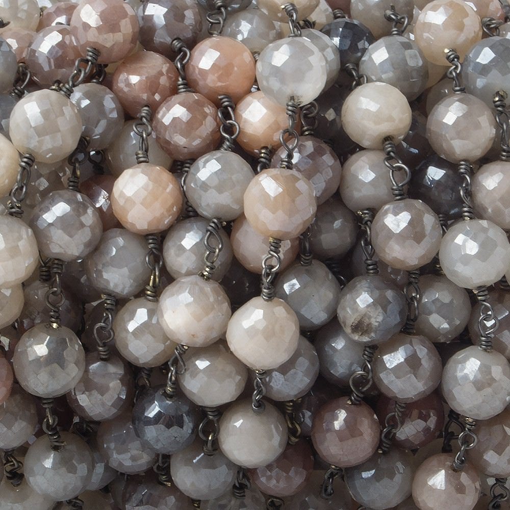 8mm Mystic MultiColor Moonstone faceted round Black Gold plated Chain by the foot 22 pcs (ONLINE ORDER ONLY)