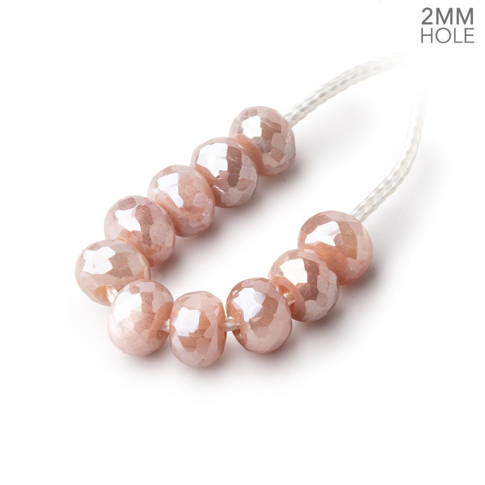 8mm Mystic Peach Moonstone 2mm Large Hole Faceted Rondelle Set of 10 Beads (ONLINE ORDER ONLY)