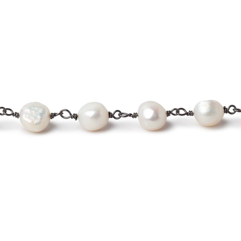 8mm Off White Side Drilled Baroque Pearls on Black Gold Plated Chain (ONLINE ORDER ONLY)