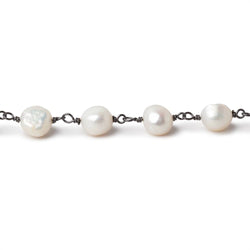 8mm Off White Side Drilled Baroque Pearls on Black Gold Plated Chain (ONLINE ORDER ONLY)
