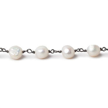 8mm Off White Side Drilled Baroque Pearls on Black Gold Plated Chain (ONLINE ORDER ONLY)