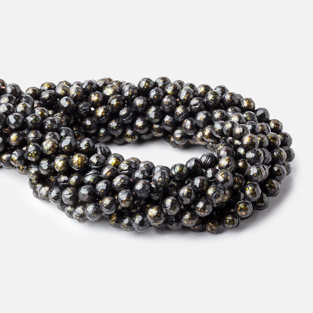 8mm Olive Green Faceted Off Round Freshwater Pearls 16 inch 50 pieces (ONLINE ORDER ONLY)