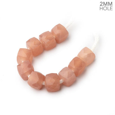 8mm Peach Moonstone 2mm Large Hole Faceted Cube Beads Set of 10 (ONLINE ORDER ONLY)