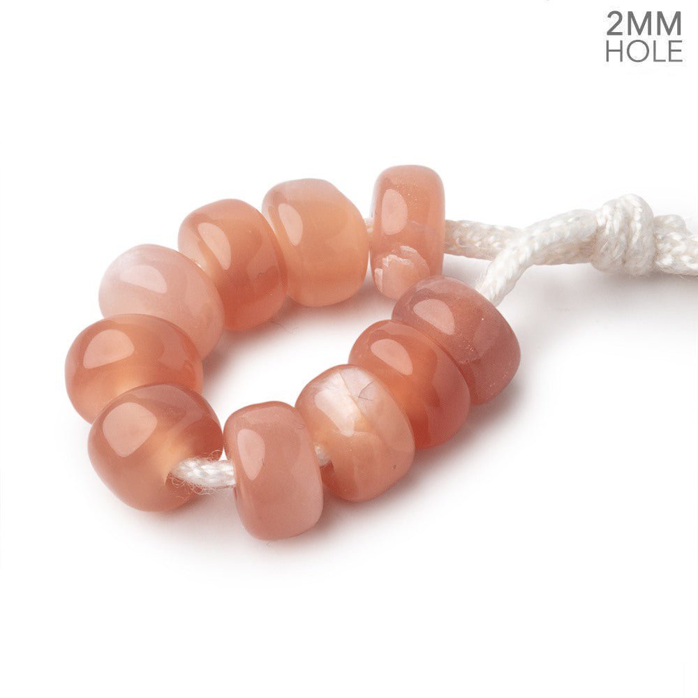 8mm Peach Moonstone 2mm Large Hole Plain Rondelle Set of 10 (ONLINE ORDER ONLY)