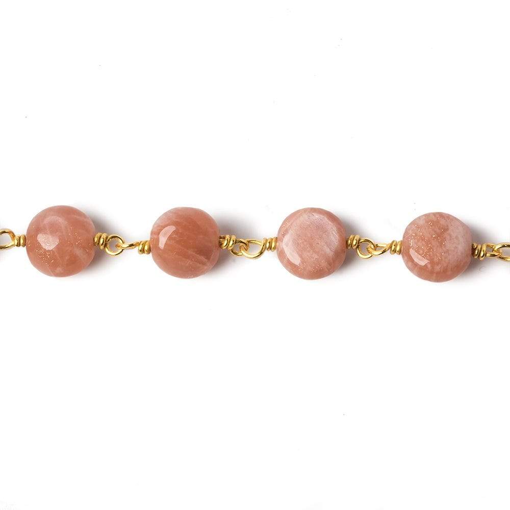 8mm Peach Moonstone puffy coin Vermeil Chain by the foot 23 beads (ONLINE ORDER ONLY)