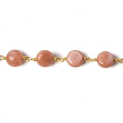 8mm Peach Moonstone puffy coin Vermeil Chain by the foot 23 beads (ONLINE ORDER ONLY)